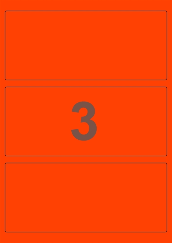 A4-etiketter, 3 Udstansede etiketter/ark, 198,0 x 85,0 mm, neon rød, 100 ark